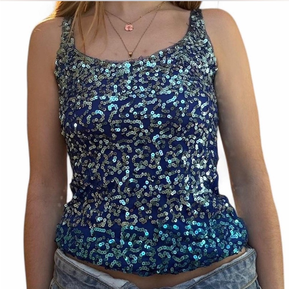 Vintage y2k seduction blue sequin tank top 🪼